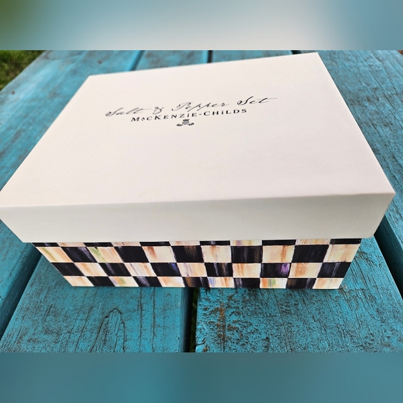 Mackenzie Childs Courtly Check Teapot Salt & Pepper Shakers - Picture 3 of 9